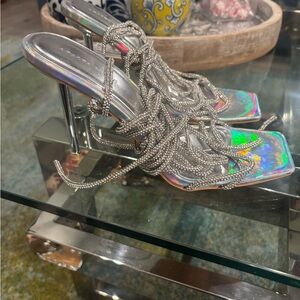 Elegant Silver Strappy Heels